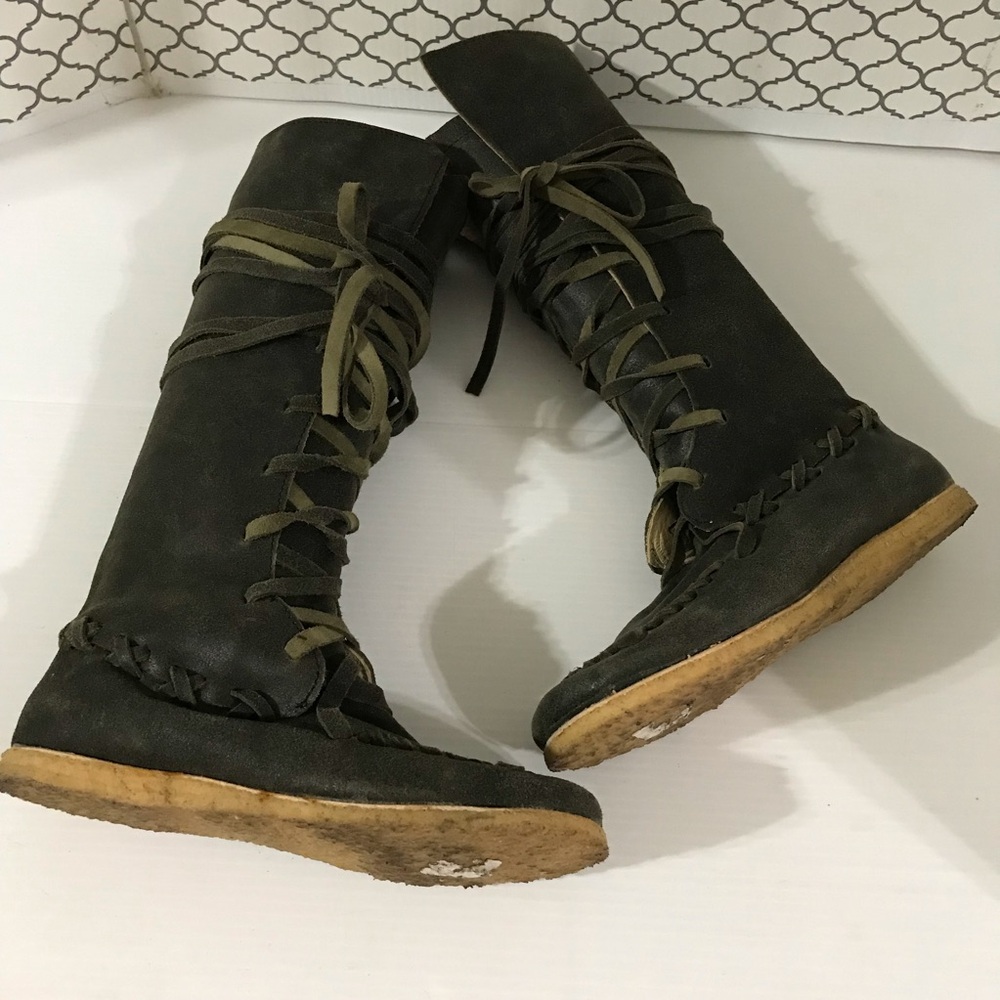 Mere Womens Lace-Up Tall Boots Olive Green Suede Size 9